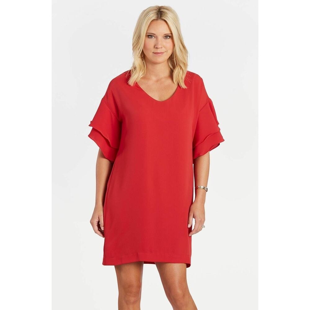 NWT Collective Concepts Short Bell Sleeve Dress Red sz L Resortwear Beach Brunch